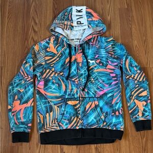 Pink Victoria Secret Multicolor‎ Colorful Tropical Hoodie Size Xs NWOT Lounge